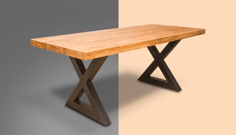 wooden table top with metal leg